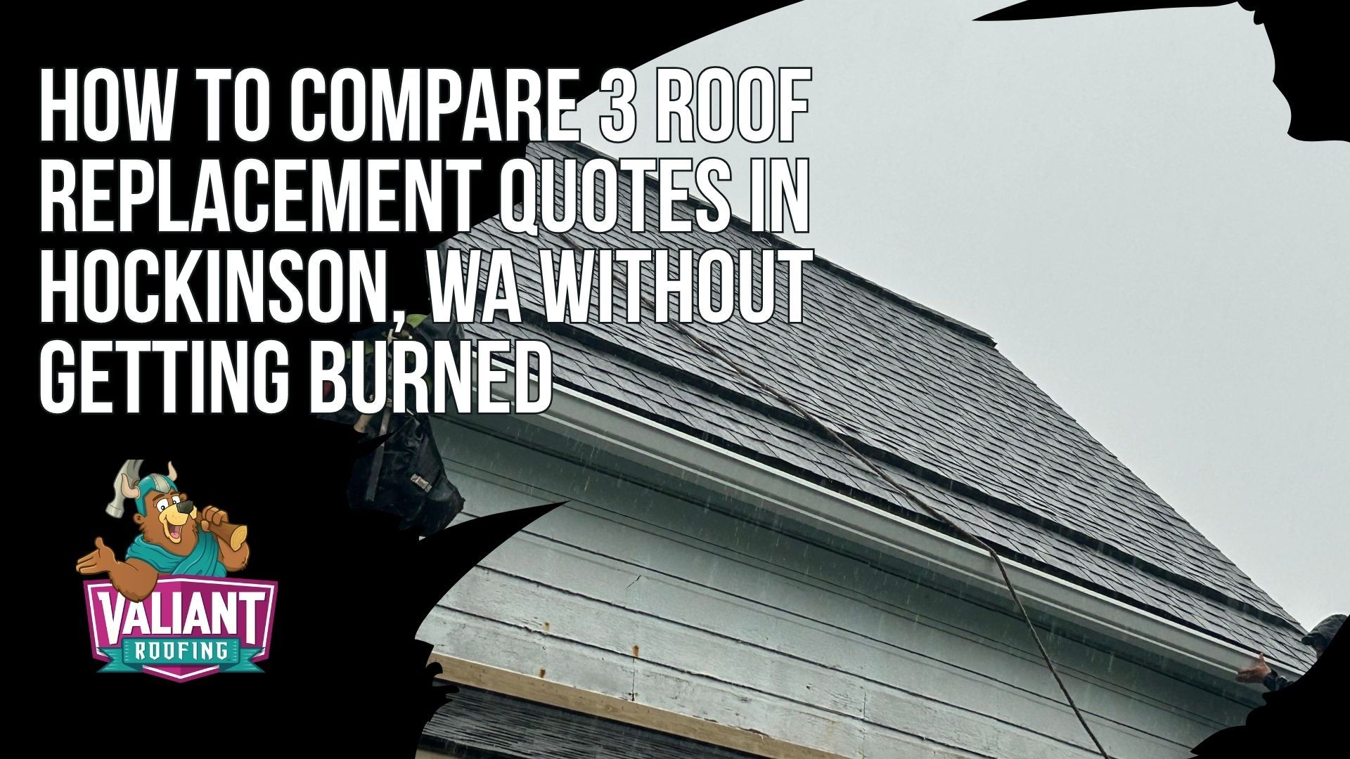 How to Compare 3 Roof Replacement Quotes in Hockinson, WA Without Getting Burned
Three roof replacement quotes fan out across a Hockinson homeowner's dining room table, each printed estimate side by side with green check marks on the items that match and red circles around the gaps. The middle stack highlights what a complete bid looks like, with listed tear off layers, named underlayment, ice and water shield at valleys and eaves, chimney and wall flashing, new pipe boots, balanced ventilation, a written decking allowance, magnet sweep cleanup, and a clear workmanship warranty. The cheapest quote on the left is flagged with red warning notes for missing license number, vague material wording, and a 30 percent lower price that hides scope cuts. A laptop nearby shows insurance claim guidance for storm damage.
Address: 108 SE 124th Ave Suite 8, Vancouver, WA 98684
https://www.valiantroofing.com/locations/vancouver-wa