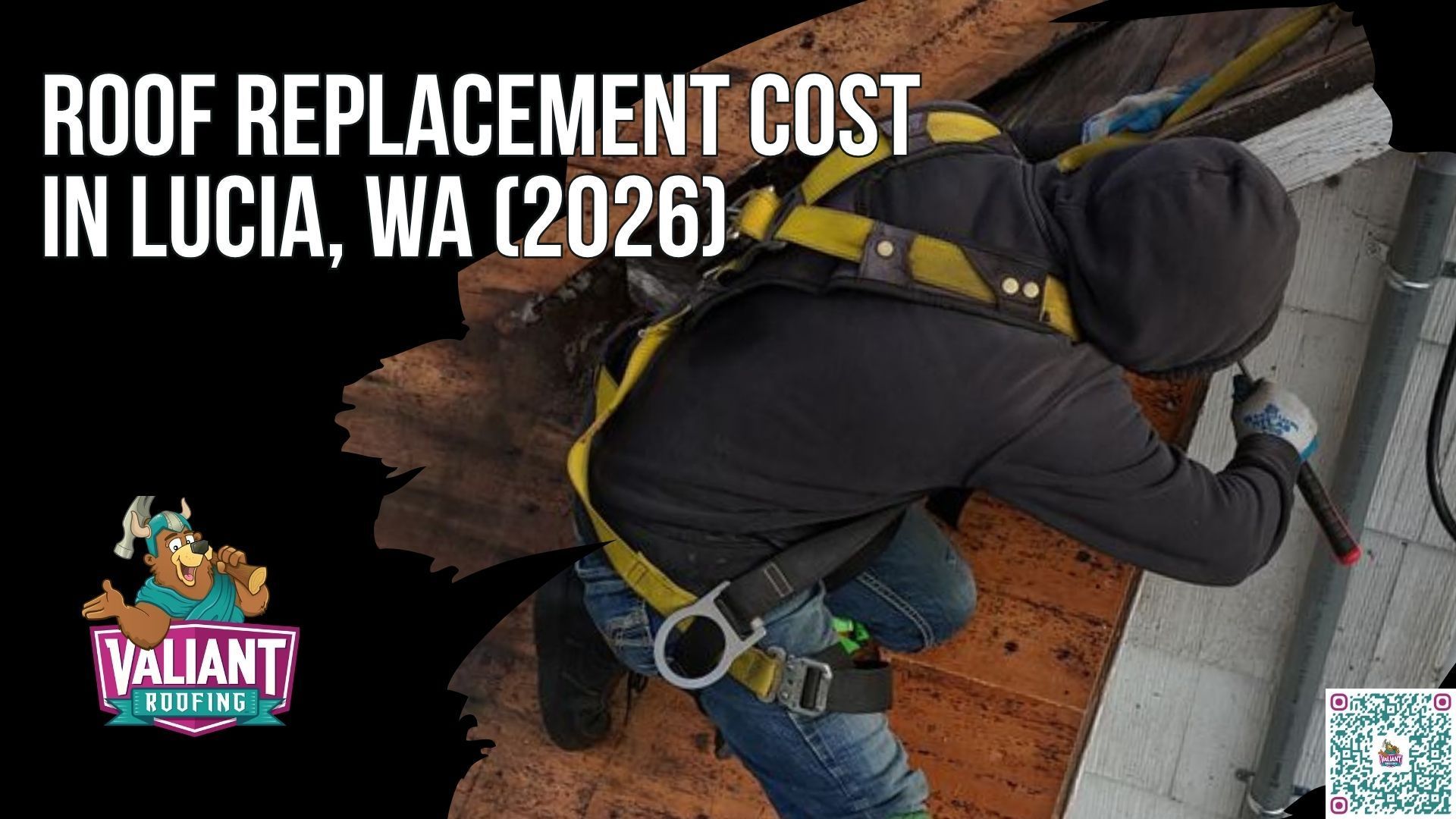Roof Replacement Cost Guide for Lucia, WA Homeowners in 2026
A detailed 2026 roofing cost breakdown for homes near Lucia, WA, presenting average full roof replacement priced between $12,000 and $25,000 or more, with larger or complex roofs passing $35,000. The visual lays out price per square foot from $4.35 to $11.00, standing seam metal systems from $20,000 to $40,000, tear-off and disposal at $1,000 to $3,000, and structural decking at $85 to $125 per sheet. It reflects how East Fork Lewis River valley moisture pushes decking repair needs higher for most 1,500 to 3,000 square foot roofs in this rural Clark County market. Valiant Roofing serves the Lucia area from 108 SE 124th Ave Suite 8, Vancouver, WA 98684, with full pricing details at https://www.valiantroofing.com/locations/vancouver-wa
