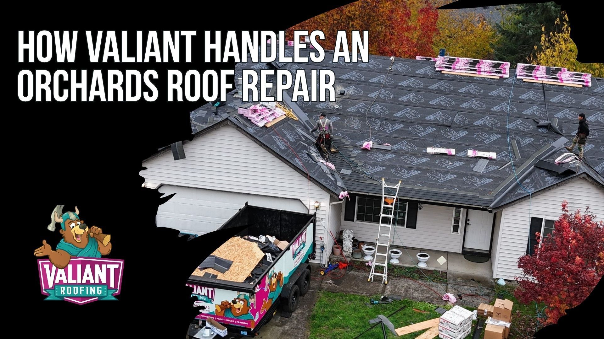 Valiant Roofing follows a seven-step roof repair process in Orchards, WA, beginning with a direct call to 360-740-7017 and an inspection within 48 hours, or same-day for active leaks. This section covers arrival by a Valiant inspector, roof and attic photo documentation, drone images, moisture meter readings, assessment of the roof surface and underlying structure, and a written report with line-item pricing. Customers can review the scope without pressure before work begins. Repairs include same-day debris removal, a magnetic cleanup sweep, and a separate post-repair inspection with fresh photo documentation. Address: 108 SE 124th Ave Suite 8, Vancouver, WA 98684. URL: [https://www.valiantroofing.com/locations/vancouver-wa](https://www.valiantroofing.com/locations/vancouver-wa)

