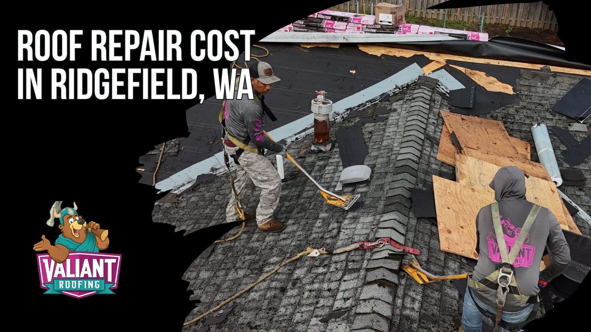 Roof Repair Cost in Ridgefield, WA
Valiant Roofing outlines published 2026 roofing costs for Ridgefield, WA using its North Clark County and Vancouver service-area pricing. This section covers average full roof costs of $12,000 to $25,000+, asphalt pricing from $4.35 to $11.00 per square foot, standing seam metal from $20,000 to $40,000+, tear-off and disposal, structural decking replacement, and nearby Salmon Creek, Felida, and La Center replacement ranges. It also lists per-square pricing for architectural asphalt, premium asphalt systems, and standing seam metal, plus guidance on when prompt repair makes sense versus full roof replacement. Address: 108 SE 124th Ave Suite 8, Vancouver, WA 98684. URL: [https://www.valiantroofing.com/locations/vancouver-wa](https://www.valiantroofing.com/locations/vancouver-wa)
