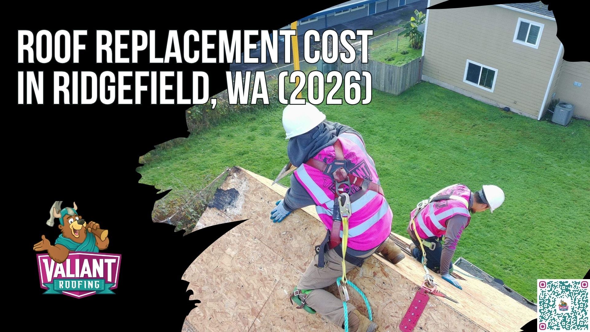 Quick Answer: How Much Does a Roof Replacement Cost in Ridgefield, WA?
Roof replacement cost in Ridgefield, WA ranges from $12,000 to $25,000 or more for most homes in 2026, with steep or complex roofs pushing past $35,000. Per-square-foot pricing lands at $4.35 to $11.00 for asphalt, while standing seam metal runs $20,000 to $40,000 and up. Tear-off and disposal adds $1,000 to $3,000 or more, and structural decking replacement runs $85 to $125 per sheet when rot is found. A complete Valiant Roofing bid covers tear-off, synthetic underlayment, Owens Corning Duration or Duration Flex shingles, starter strip, drip, step, and valley flashing, ridge vent, pipe boots, ice and water shield, magnet sweep cleanup, permit fees, and a written manufacturer and workmanship warranty.
108 SE 124th Ave Suite 8, Vancouver, WA 98684
https://www.valiantroofing.com/locations/vancouver-wa