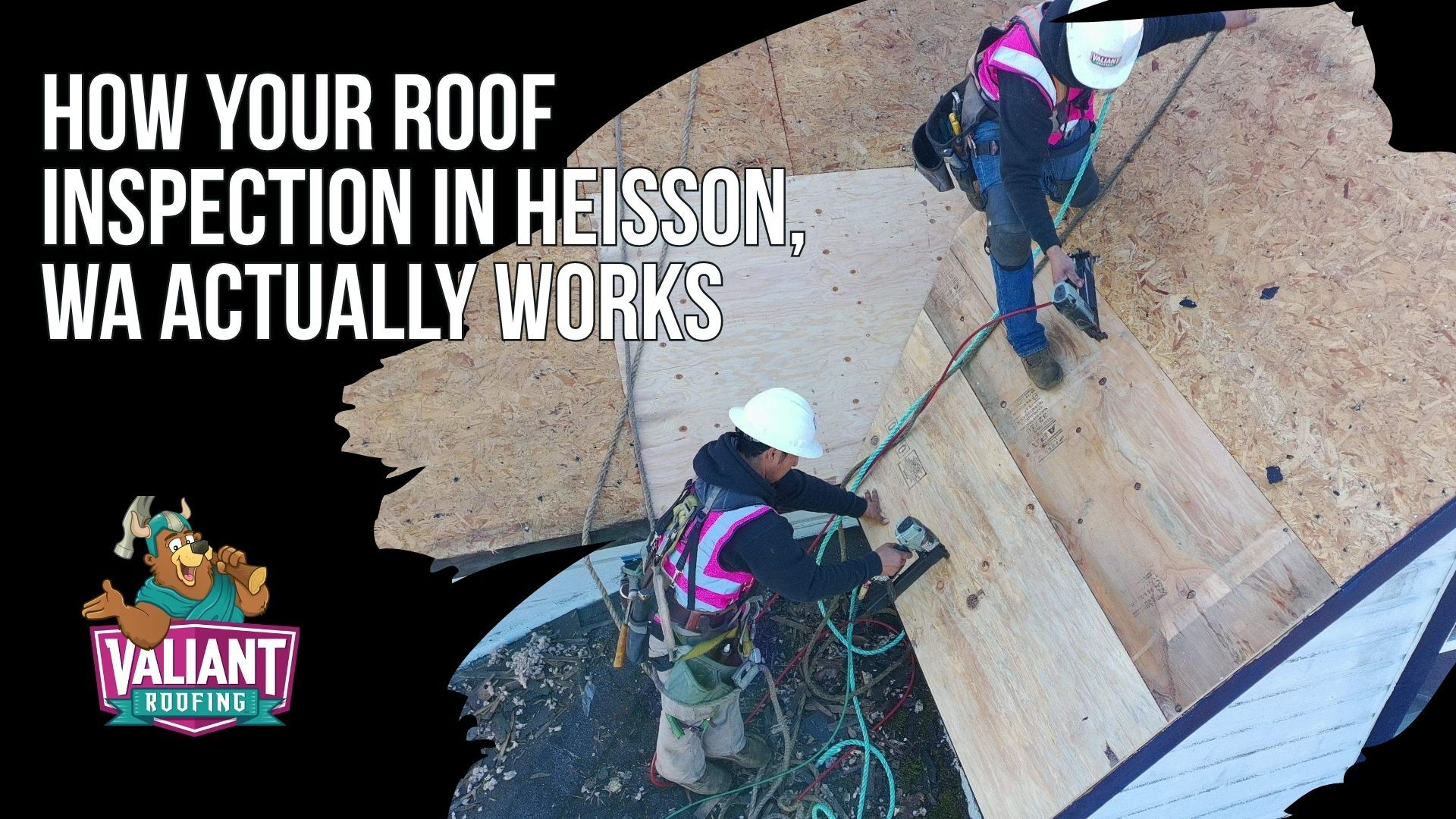How Your Roof Inspection in Heisson, WA Actually Works, a six step numbered process. Schedule by phone at 360-740-7017 or online, with same week availability and emergency calls handled the same day. The inspector arrives with moisture meters, calibrated binoculars, CompanyCam tablets, attic lights and fall protection. The exterior walk covers shingles, flashing, penetrations, gutters, soffit and fascia. Attic access adds ventilation, moisture, framing and insulation checks. Findings are photographed by zone and delivered in 24 hours, then reviewed in plain language. Includes a Google review from Chey about Darrien. Valiant Roofing, 108 SE 124th Ave Suite 8, Vancouver, WA 98684. https://www.valiantroofing.com/locations/vancouver-wa