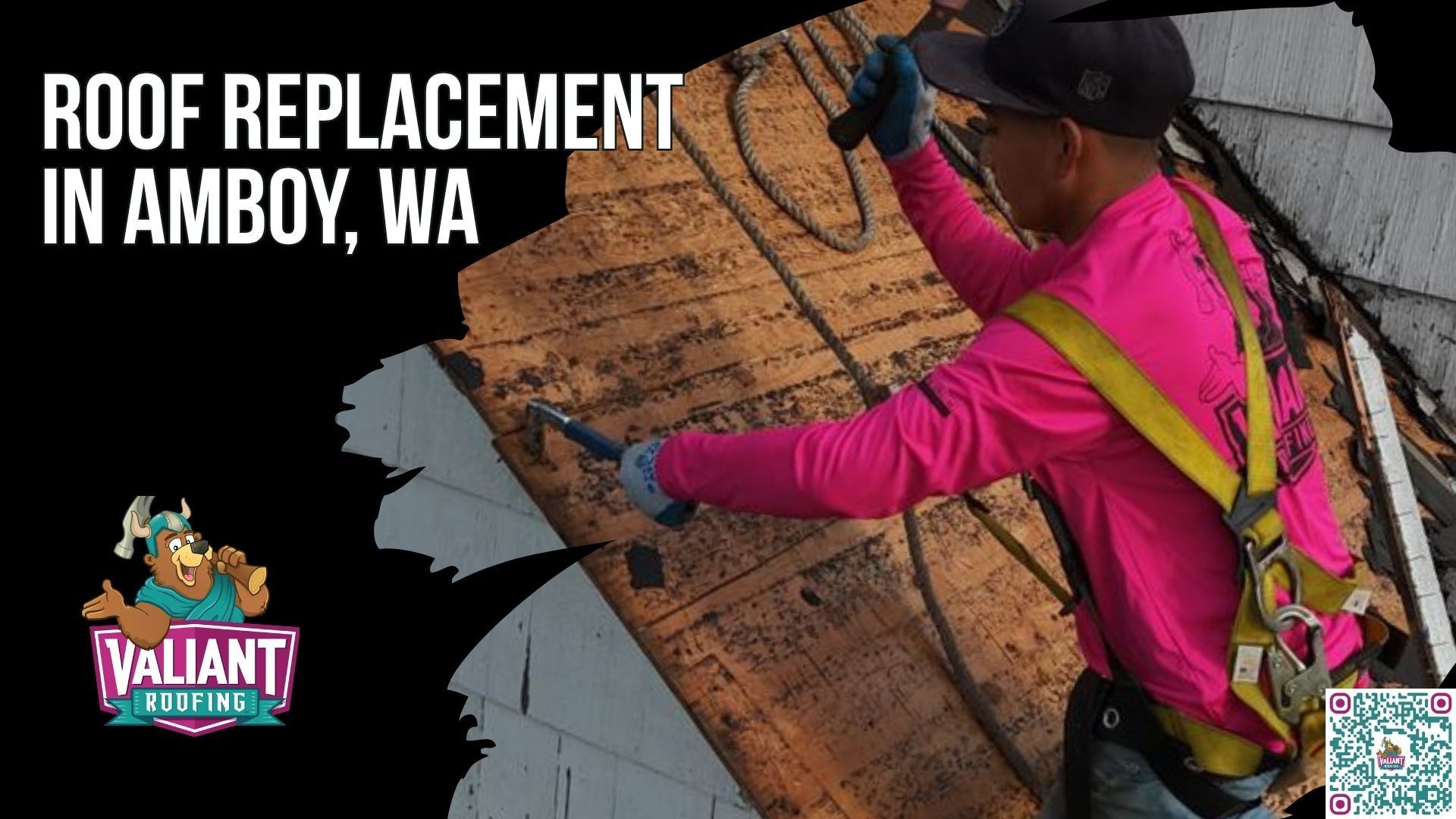 Roof Replacement in Amboy, WA | Owens Corning Platinum Preferred Contractor. Roof replacement in Amboy, WA is the full tear-off and re-install of your roof system, including shingles, underlayment, flashings, vents, and any rotted decking, by a licensed Washington contractor working under a Clark County re-roofing permit and a WUI Class A fire-rated specification. If your shingles are curling along NE Cedar Creek Rd, your gutters are full of granules near the Cedar Creek Grist Mill, or moss has covered the north slope of a 1990s rural home up by NE Healy Rd, your roof is telling you it is done. Valiant Roofing walks the roof within 48 hours, photographs every penetration, emails the photo file, and provides a real written estimate while your deductible stays yours. 108 SE 124th Ave Suite 8, Vancouver, WA 98684. https://www.valiantroofing.com/locations/vancouver-wa