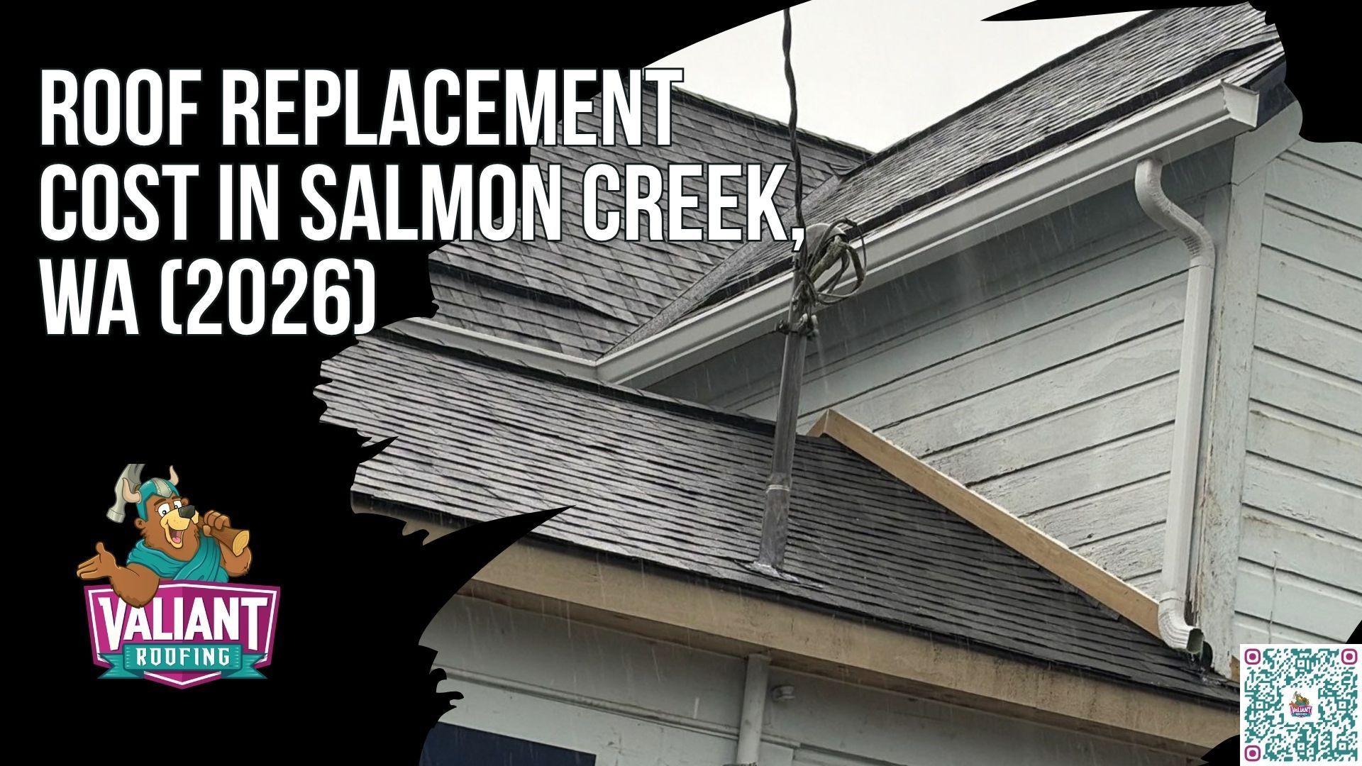 Quick Answer: How Much Does a Roof Replacement Cost in Salmon Creek, WA?
Roof replacement cost in Salmon Creek, WA ranges from $12,000 to $25,000 or more for most homes in 2026, with steep or complex roofs pushing past $35,000. Per-square-foot pricing lands at $4.35 to $11.00 for asphalt, while standing seam metal runs $20,000 to $40,000 and up. Tear-off and disposal adds $1,000 to $3,000 or more, and structural decking replacement runs $85 to $125 per sheet when rot is found. A complete Valiant Roofing bid covers tear-off, synthetic underlayment, Owens Corning Duration or Duration Flex shingles, starter strip, drip, step, and valley flashing, ridge vent, pipe boots, ice and water shield, magnet sweep cleanup, permit fees, and a written manufacturer and workmanship warranty.
108 SE 124th Ave Suite 8, Vancouver, WA 98684
https://www.valiantroofing.com/locations/vancouver-wa