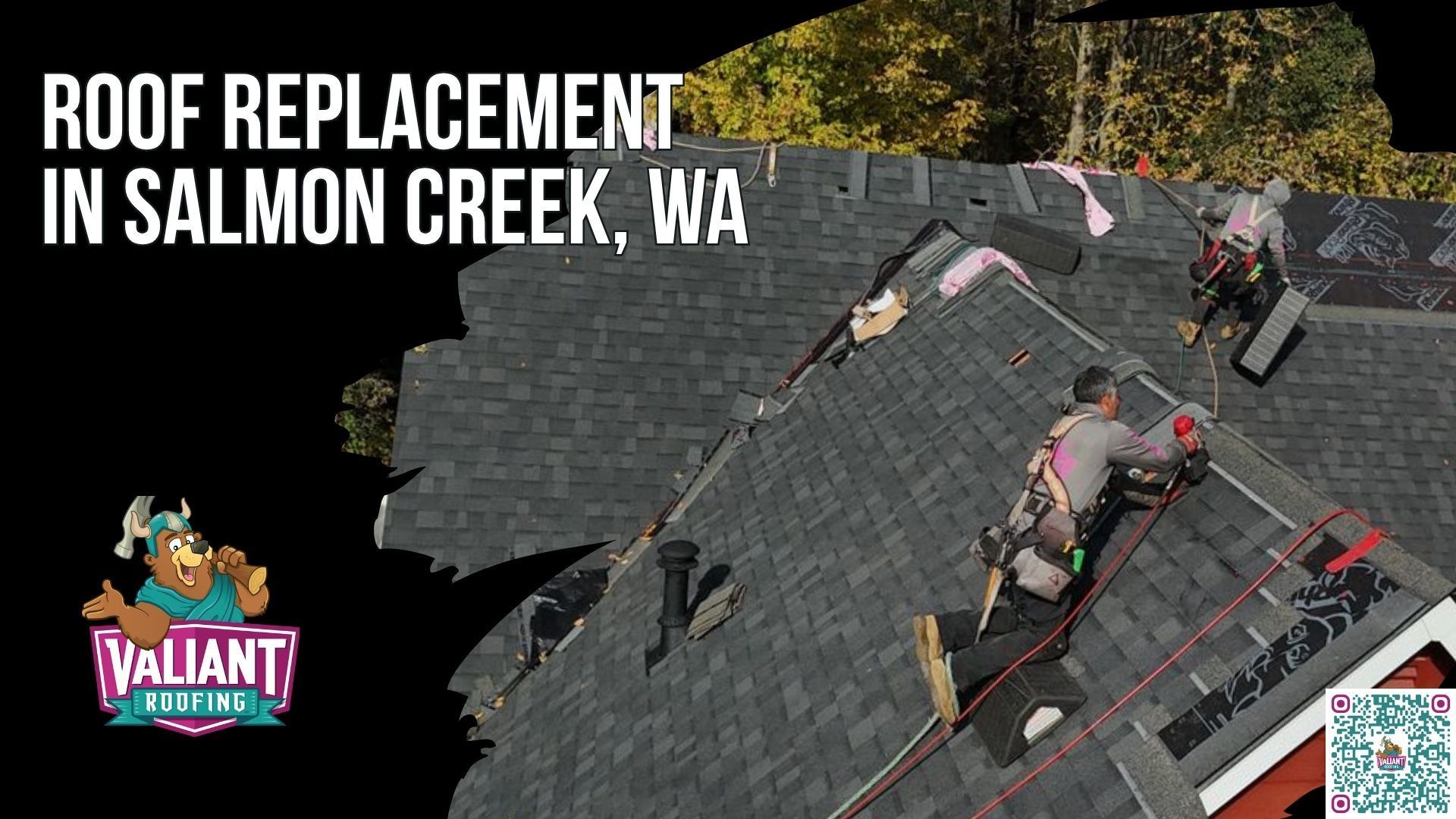 Roof replacement in Salmon Creek, WA is the full tear-off and re-install of your roof system, covering shingles, underlayment, flashings, vents, and rotted decking, by a licensed Washington contractor. Curling shingles after the last windstorm and gutters full of granules are the signs the roof is giving you. Within 48 hours Valiant Roofing walks the roof, photographs every penetration, and emails the file before leaving, followed by a written estimate with insurance claim assistance. Your deductible stays yours, and the permit gets pulled through the Clark County Permit Center. Call 360-740-7017 for same-week scheduling. Valiant Roofing, 108 SE 124th Ave Suite 8, Vancouver, WA 98684, https://www.valiantroofing.com/locations/vancouver-wa