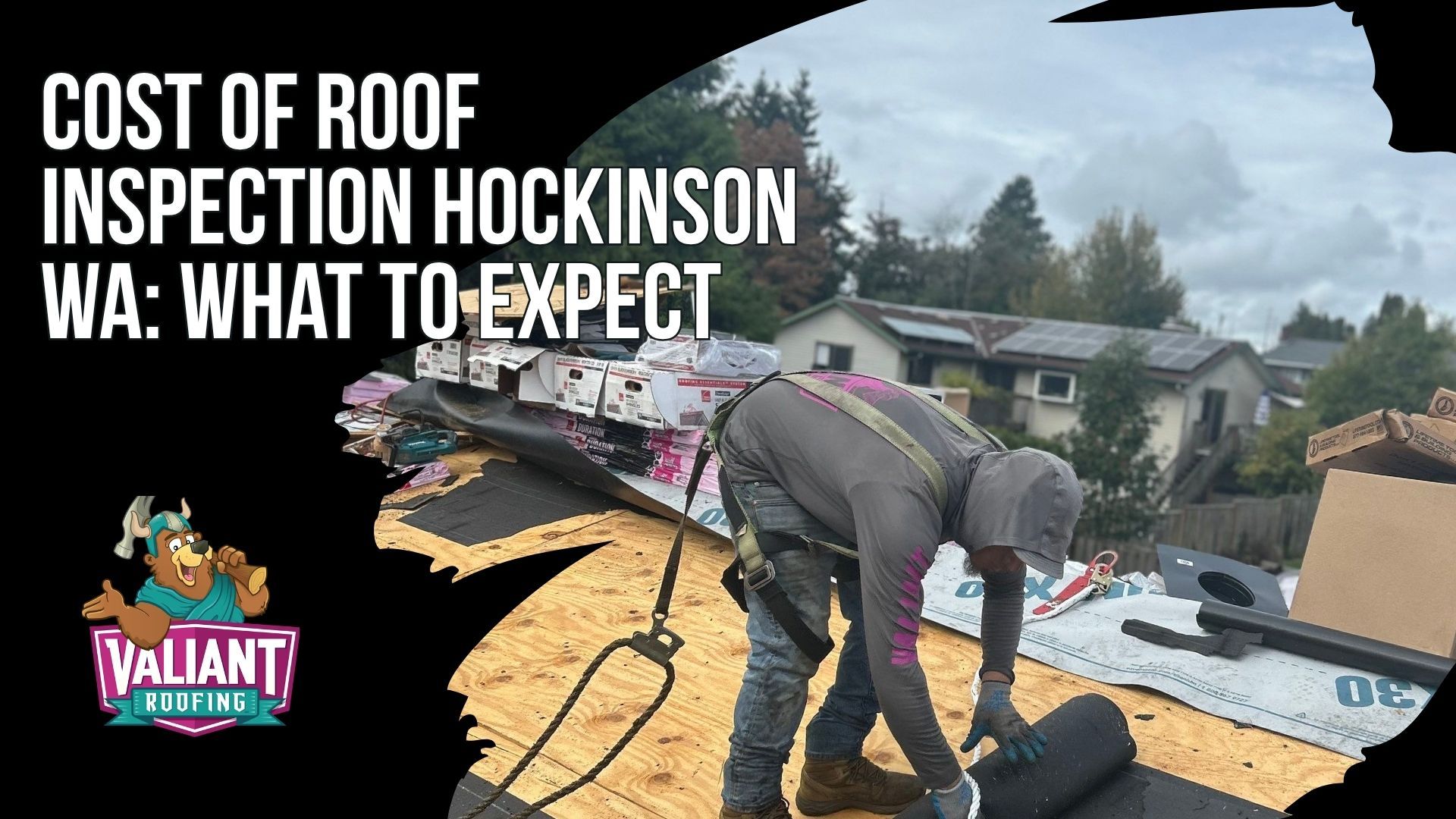 Cost of Roof Inspection Hockinson WA: What to Expect, a published 2026 pricing table. A free pre quote inspection at $0 covers the on roof walk, verbal summary and a written quote. A documented residential inspection with attic and photo report runs $150 to $350. A certified inspection formatted for escrow, lenders and agents runs $275 to $500. Storm damage documentation for insurance adjusters runs $200 to $450, and post install or third party verification runs $250 to $500. Price moves with roof size, number of planes, steepness, attic access, drone imagery and turnaround time. Valiant Roofing, 108 SE 124th Ave Suite 8, Vancouver, WA 98684. https://www.valiantroofing.com/locations/vancouver-wa