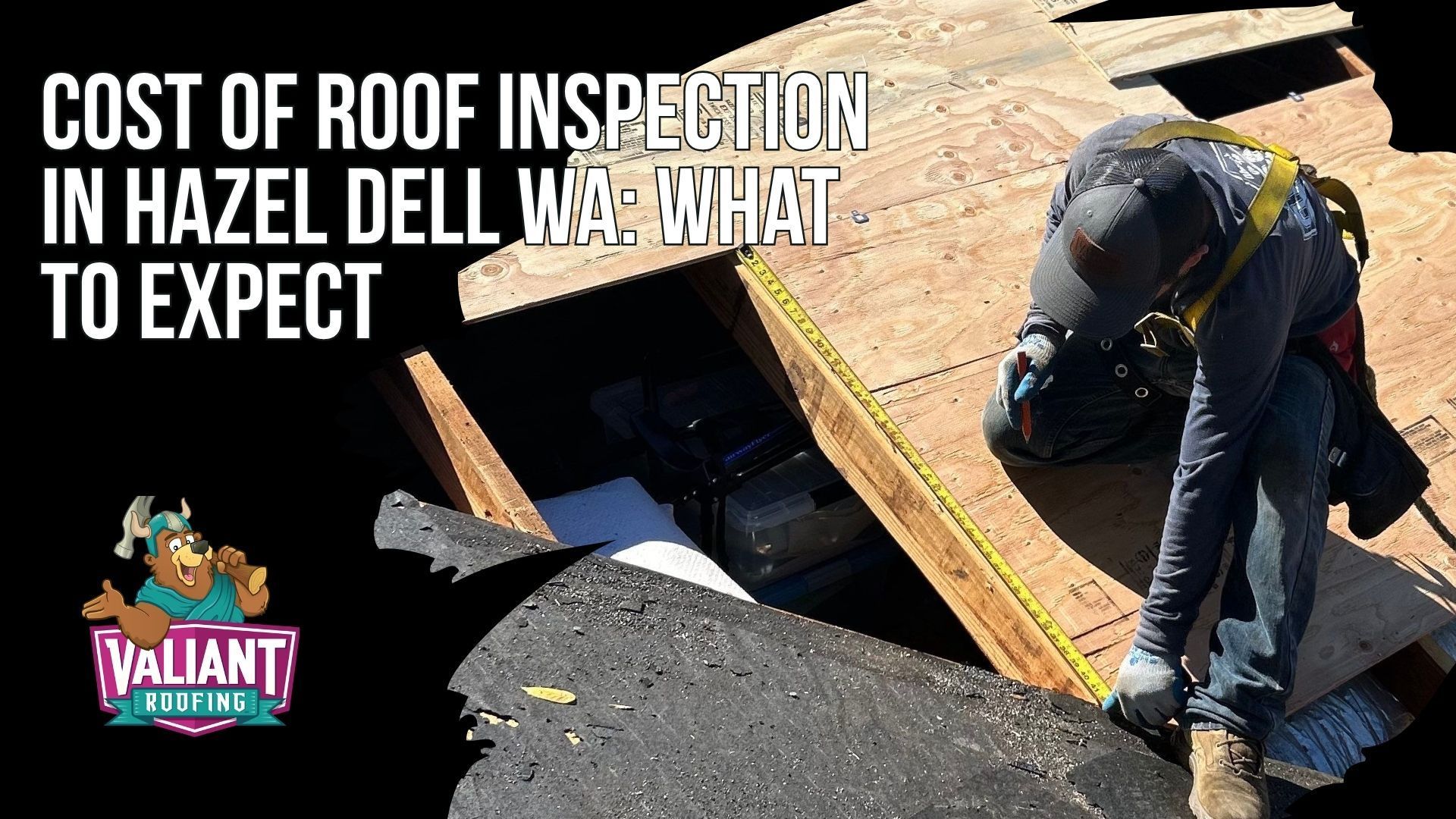 Cost of Roof Inspection in Hazel Dell WA: What to Expect, a pricing section with published 2026 numbers. The national average for a paid roof inspection is $248, typically $75 to $1,000, and Oregon and SW Washington inspections run $150 to $400. A table lists Valiant Roofing pricing in Hazel Dell: standard residential, storm damage and insurance documentation, pre-purchase or pre-listing, drone inspection for steep pitch or tree cover, and annual maintenance inspections are all free, with a forensic or litigation expert report at $350 to $750. Roof replacement cost varies by square footage, material and complexity. Valiant Roofing, 108 SE 124th Ave Suite 8, Vancouver, WA 98684. https://www.valiantroofing.com/locations/vancouver-wa