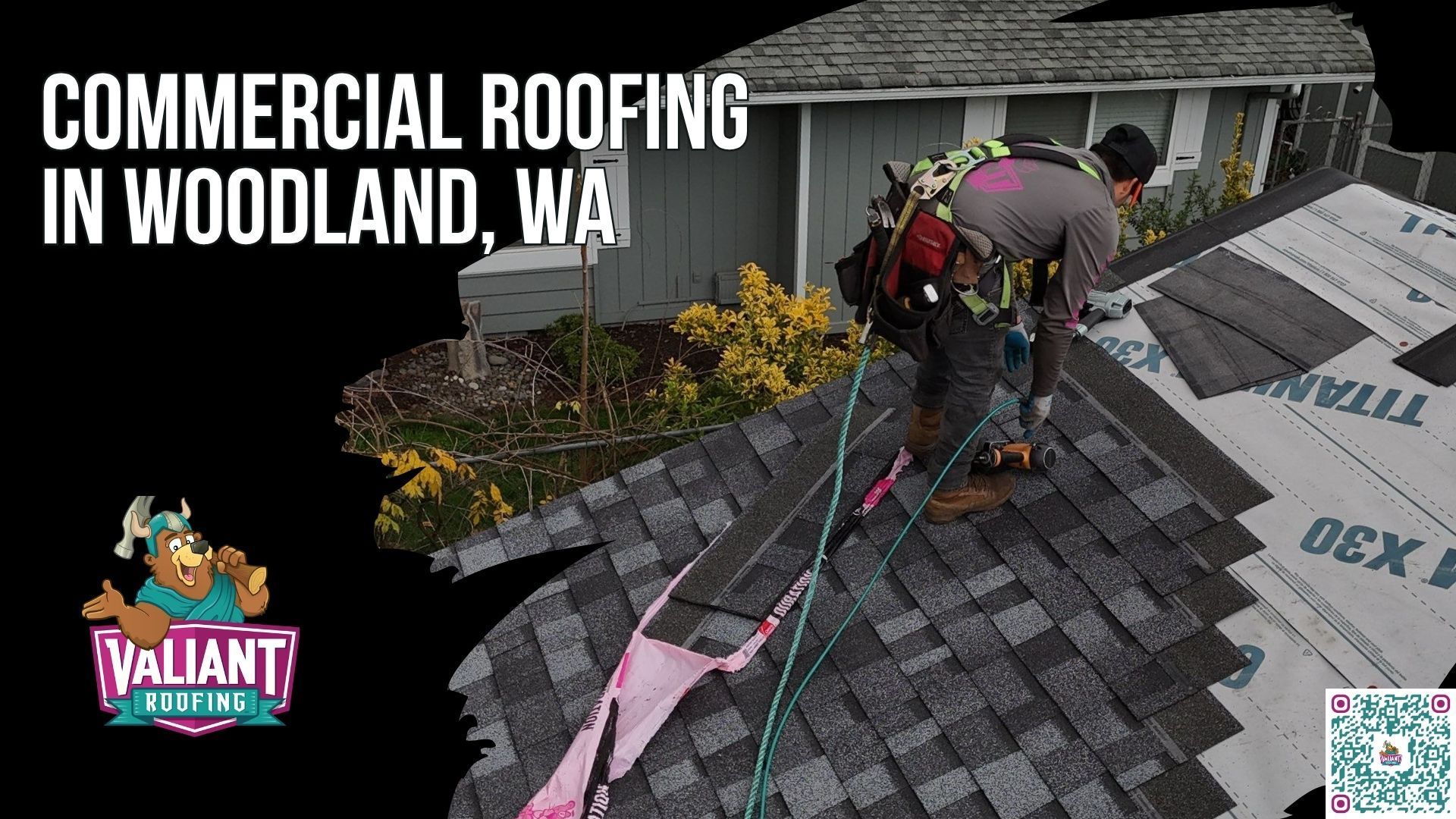Commercial Roofing in Woodland, WA | TPO, PVC & Metal Flat Roof Installation, Repair & Inspection by WA-Licensed, Owens Corning Platinum Preferred Roofers
Valiant Roofing provides commercial roofing in Woodland, WA, for offices, retail properties, multifamily buildings, paper and wood-products manufacturing facilities, food processing sites, warehouses, and other commercial properties in ZIP code 98674 and the surrounding Cowlitz and north Clark County corridor. Services include low-slope and flat roof design, installation, repair, and inspection. Valiant offers same-day response, dispatch within two hours during business days, emergency tarping, and a free 47-point inspection with a written photo report within 24 hours. Credentials include WA L&I license VALIARL813LM, BBB accreditation, Owens Corning Platinum Preferred status, and 230+ verified five-star Google reviews. Address: 108 SE 124th Ave Suite 8, Vancouver, WA 98684. URL: [https://www.valiantroofing.com/locations/vancouver-wa](https://www.valiantroofing.com/locations/vancouver-wa)
