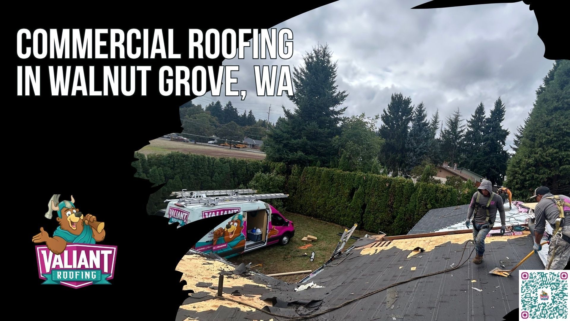 Commercial Roofing in Walnut Grove, WA | Licensed TPO, PVC & Metal Flat Roof Specialists | Owens Corning Platinum Preferred, BBB A+, 230+ 5-Star Reviews
Valiant Roofing provides commercial roofing in Walnut Grove, WA, for commercial, industrial, and multifamily buildings using TPO, PVC, EPDM, modified bitumen, standing seam metal, and corrugated metal systems. Local roofs must handle roughly 42 inches of annual rainfall, moss pressure, freeze-thaw cycles, ponding water, and moisture-related damage. Valiant offers a free 47-point commercial roof inspection with same-day response, a written photo report, and documented installation photos. Credentials include WA license VALIARL813LM, BBB A+ accreditation, Owens Corning Platinum Preferred status, and more than 230 verified five-star Google reviews. Address: 108 SE 124th Ave Suite 8, Vancouver, WA 98684. URL: [https://www.valiantroofing.com/locations/vancouver-wa](https://www.valiantroofing.com/locations/vancouver-wa)
