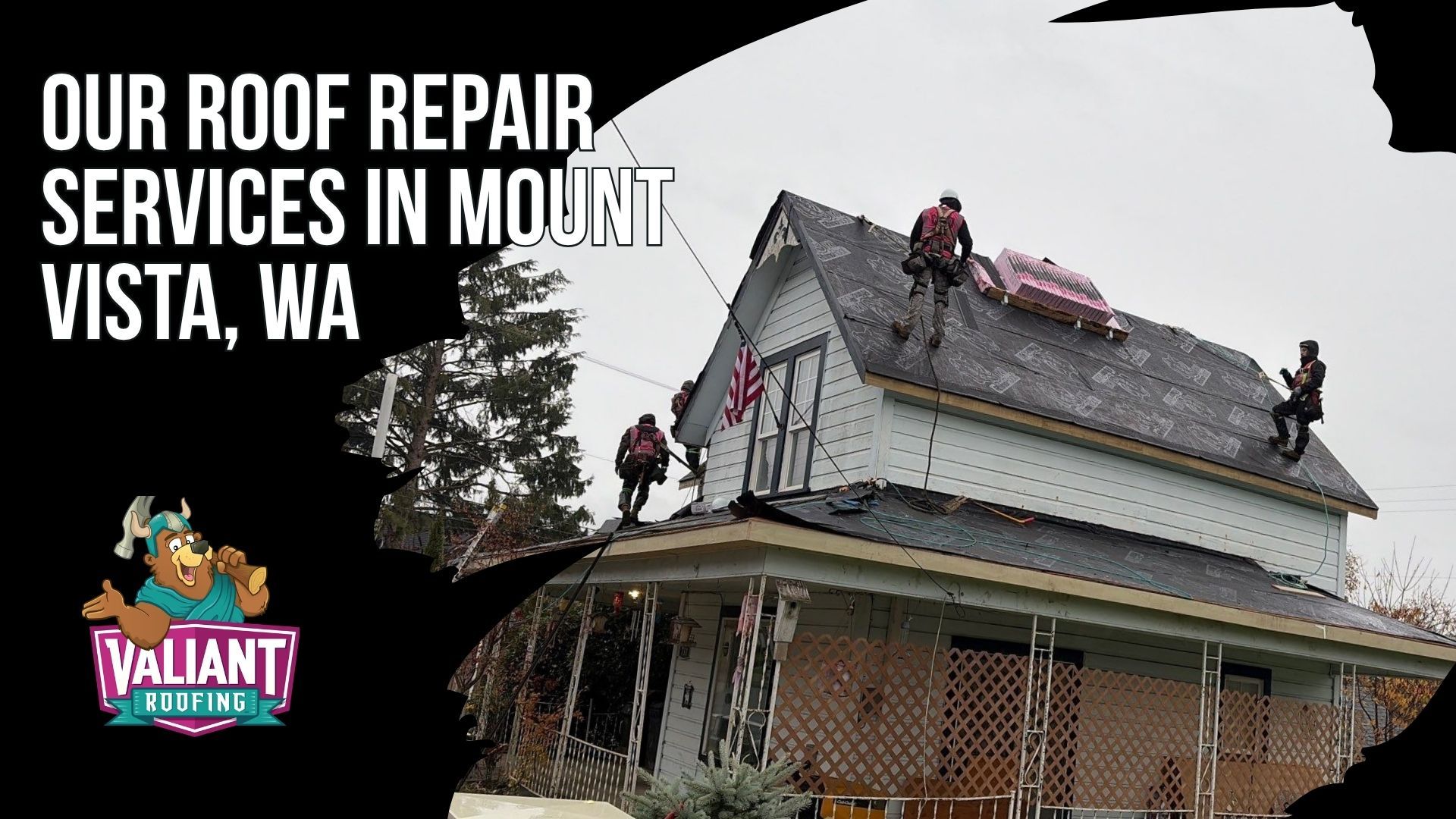 Valiant Roofing provides residential and commercial roof repair services in Mount Vista, WA, including emergency leak response, roof leak diagnosis, asphalt shingle repair, metal roof repair, flashing repair, damaged shingle replacement, moss removal, roof cleaning, decking replacement, gutter repair, and 32-point roof inspections. This section also covers CompanyCam photo documentation, written line-item estimates, attic and moisture inspections, same-night emergency dispatch when conditions are safe, permanent repairs within 48-96 hours, and work using Owens Corning Duration, CertainTeed Landmark, and F-Wave synthetic shingles. Call 360-740-7017. Address: 108 SE 124th Ave Suite 8, Vancouver, WA 98684. URL: [https://www.valiantroofing.com/locations/vancouver-wa](https://www.valiantroofing.com/locations/vancouver-wa)
