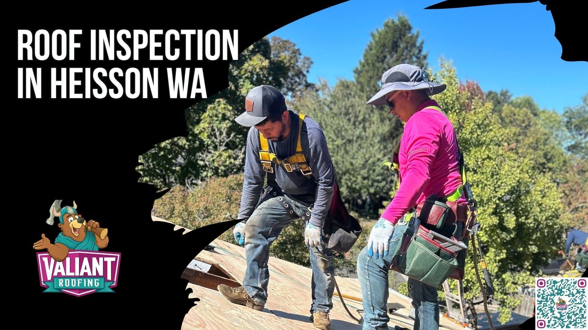 Roof Inspection in Heisson WA, an opening section defining a roof inspection as a systematic assessment of the roof exterior, attic, flashing, gutters and structural condition by a licensed inspector to find damage, wear and failure points. Valiant Roofing performs free residential roof inspections across Heisson and all of Clark County, delivering a written report and photo file within 24 hours. The section warns that water inside the home is the last warning sign, not the first, since decking is often soaking for weeks before a ceiling stain appears. Call 360-740-7017 or book online for a same week appointment. Valiant Roofing, 108 SE 124th Ave Suite 8, Vancouver, WA 98684. https://www.valiantroofing.com/locations/vancouver-wa