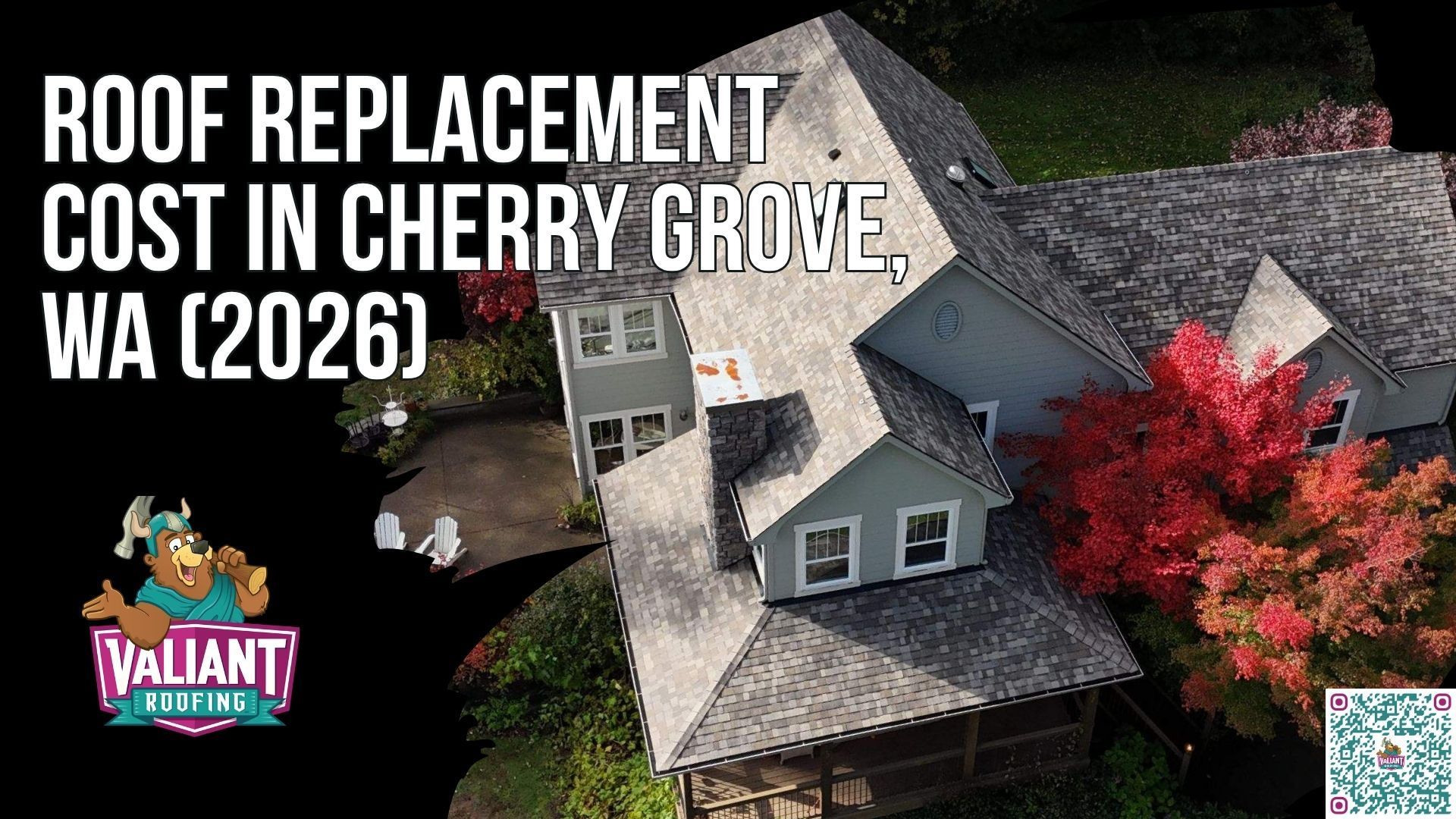 How Much Does a Roof Replacement Cost in Cherry Grove, WA?
Most roofs in Cherry Grove, WA replace for $14,900 to $29,900 for standard asphalt shingles or $31,900 to $56,900 for metal in 2026, with a typical 2,000 square foot moderately complex roof running $18,900 to $29,900. That price includes tear-off, disposal, underlayment, all flashing, new shingles, cleanup, and labor. Valiant Roofing has replaced hundreds of roofs from Battle Ground to Ridgefield to La Center serving Cherry Grove's rural farming community where 2 to 10 acre parcels face heavy rain, wind exposure, and open farmland terrain. A complete bid covers tear-off, ice and water shield, drip edge, chimney and wall flashing, starter strip, ridge cap, pipe boots, magnet sweep cleanup, and a written workmanship warranty.
108 SE 124th Ave Suite 8, Vancouver, WA 98684
https://www.valiantroofing.com/locations/vancouver-wa