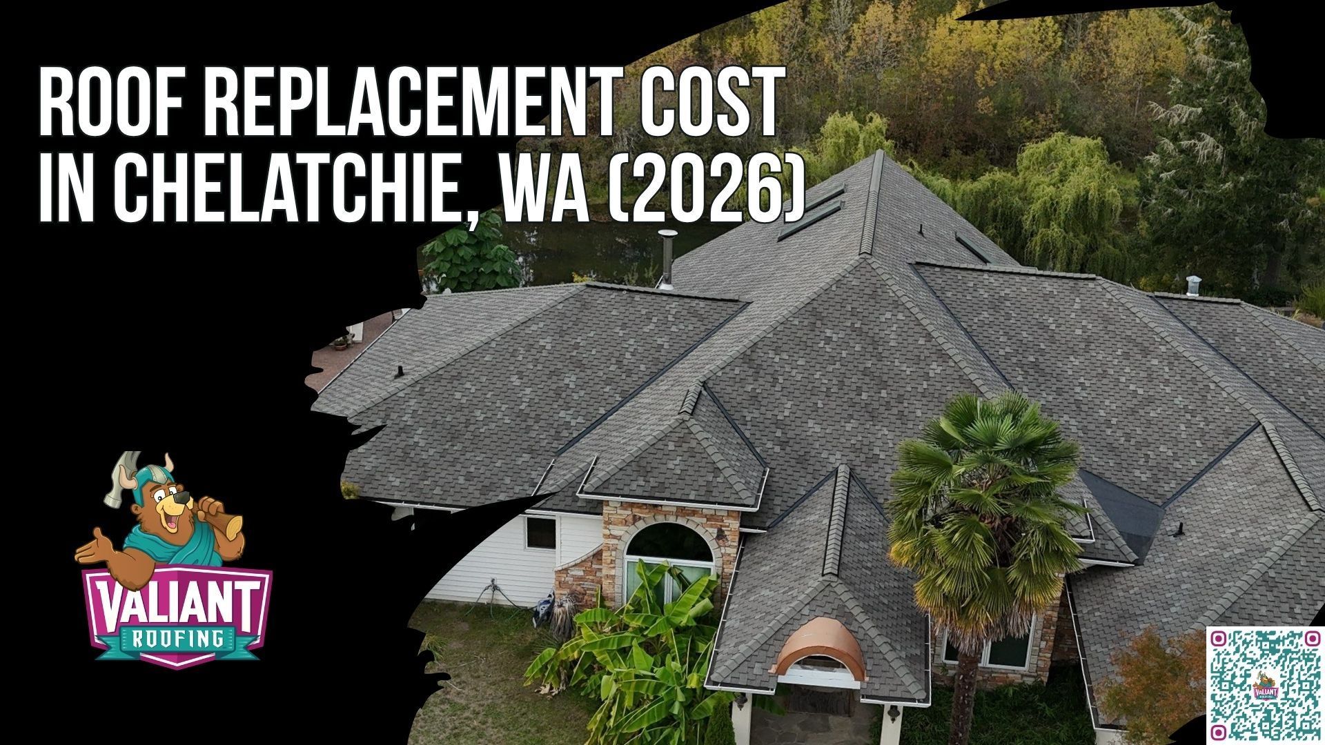 How Much Does a Roof Replacement Cost in Chelatchie, WA?
Roof replacement cost in Chelatchie, WA in 2026 typically runs $12,000 to $25,000 and up for most homes, with steep or complex roofs reaching $31,900. Per-square-foot pricing lands at $4.35 to $11.00 for asphalt, while standing seam metal runs $20,000 to $40,000 and up. Tear-off and disposal adds $1,000 to $3,000 or more, and structural decking replacement runs $85 to $125 per sheet when wood rot turns up during tear-off. A full Valiant Roofing quote covers tear-off and debris removal, new underlayment, ice and water shield in critical zones, starter strip, shingles, flashing at chimneys, vent pipes, and wall transitions, drip edge, ridge cap, and basic cleanup, with permit fees and decking repair specified separately when applicable.
108 SE 124th Ave Suite 8, Vancouver, WA 98684
https://www.valiantroofing.com/locations/vancouver-wa