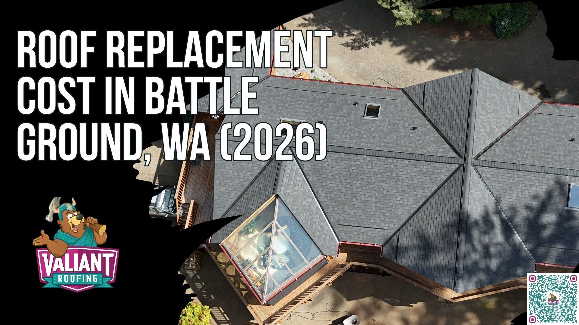 Roof Replacement Cost in Battle Ground, WA (2026): Price Ranges, Cost Per Square Foot, Permit Rules, and How to Compare Quotes
A weathered Battle Ground, WA home sits mid-replacement, with a professional roofing crew working across a steep, complex pitch while fresh architectural shingles replace decades of worn material. Near the driveway, a project estimator reviews a cost breakdown with the homeowner, comparing line items from competing bids that range from twelve thousand to twenty-five thousand dollars. The surrounding street shows the mix that defines this Clark County market, where older downtown houses sit alongside newer subdivision builds, each carrying different price implications. The scene reflects exactly what 2026 homeowners face: real per-square-foot numbers, city permit rules, and the careful work of separating thorough quotes from vague ones.
Address: 108 SE 124th Ave Suite 8, Vancouver, WA 98684
URL: https://www.valiantroofing.com/locations/vancouver-wa