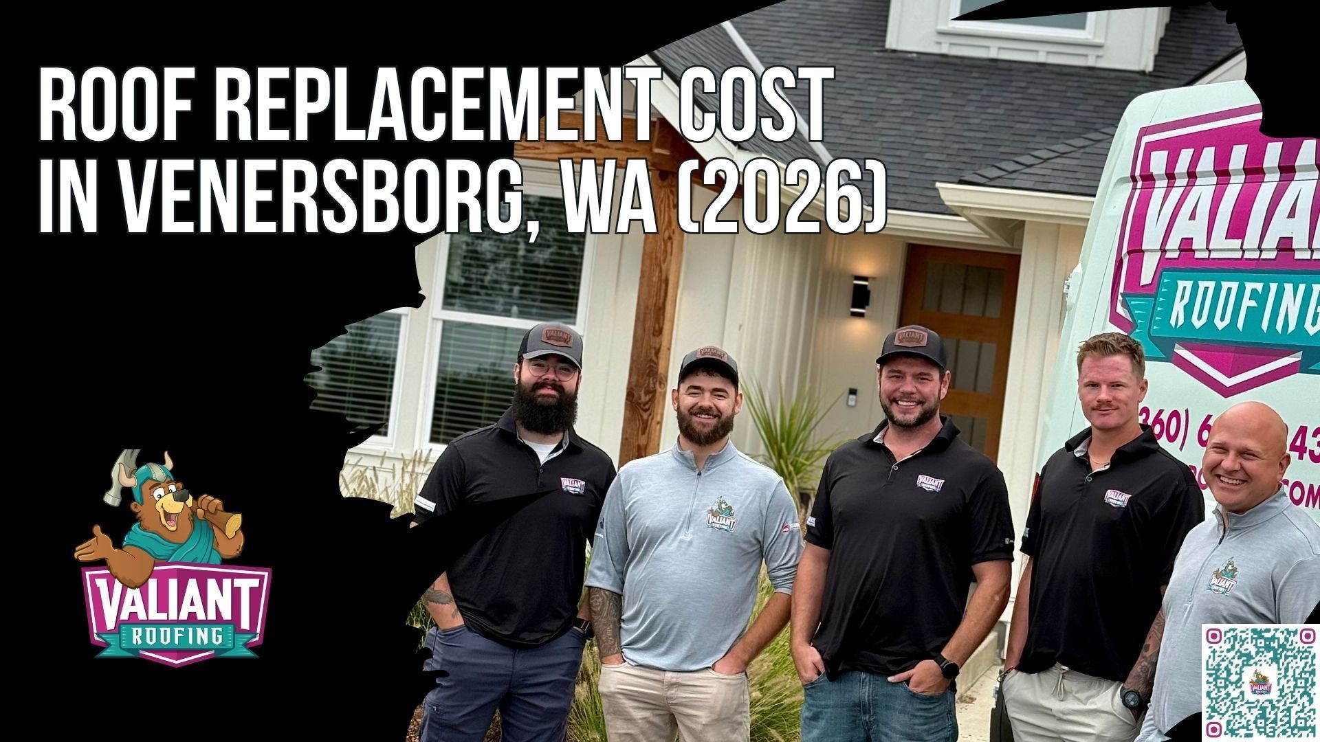 How Much Does a Roof Replacement Cost in Venersborg, WA?
Roof replacement cost in Venersborg, WA ranges from $12,000 to $25,000 or more for most homes in 2026, with larger custom homes or complex roofs pushing past $35,000. Per-square-foot pricing lands at $4.35 to $11.00 for asphalt, while standing seam metal runs $20,000 to $40,000 and up. Tear-off and disposal adds $1,000 to $3,000 or more, and structural decking replacement runs $85 to $125 per sheet when rot is found. A complete Valiant Roofing bid covers tear-off, synthetic underlayment, Owens Corning Duration or Duration Flex shingles, starter strip, drip, step, and valley flashing, ridge vent, pipe boots, ice and water shield, magnet sweep cleanup, permit fees, and a written manufacturer and workmanship warranty.
108 SE 124th Ave Suite 8, Vancouver, WA 98684
https://www.valiantroofing.com/locations/vancouver-wa