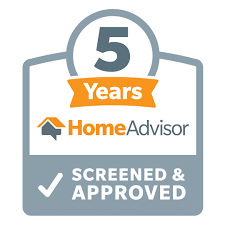 HomeAdvisor 5 Years screened & approved badge in gray, orange, and white