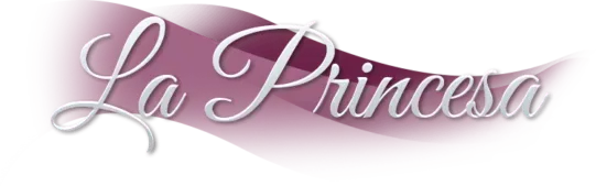 “La Princesa” logo in silver script with a flowing pink ribbon on a white background