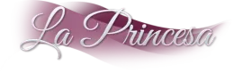 “La Princesa” logo in silver script with a flowing pink ribbon on a white background