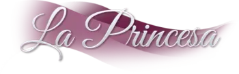 “La Princesa” logo in silver script with a flowing pink ribbon on a white background