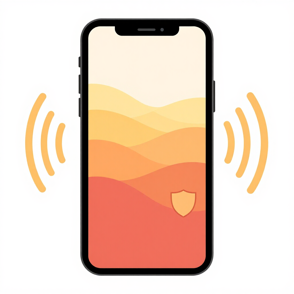 Illustration of a smartphone with sound wave lines and a shield icon