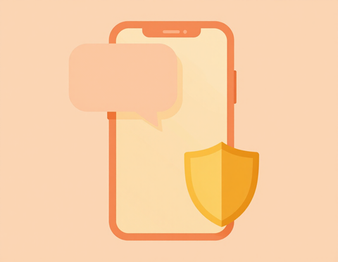 Illustration of a smartphone with a protective shield and message bubble