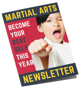 A martial arts newsletter with a picture of a boy executing a punch
