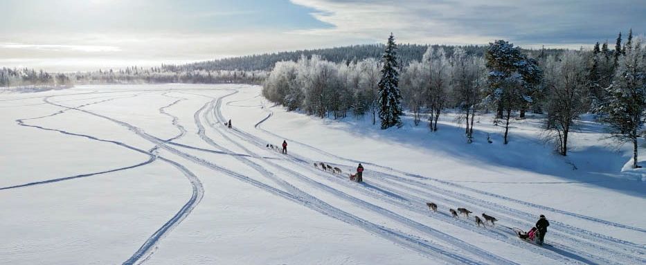 Self-drive husky ride on frozen river levi