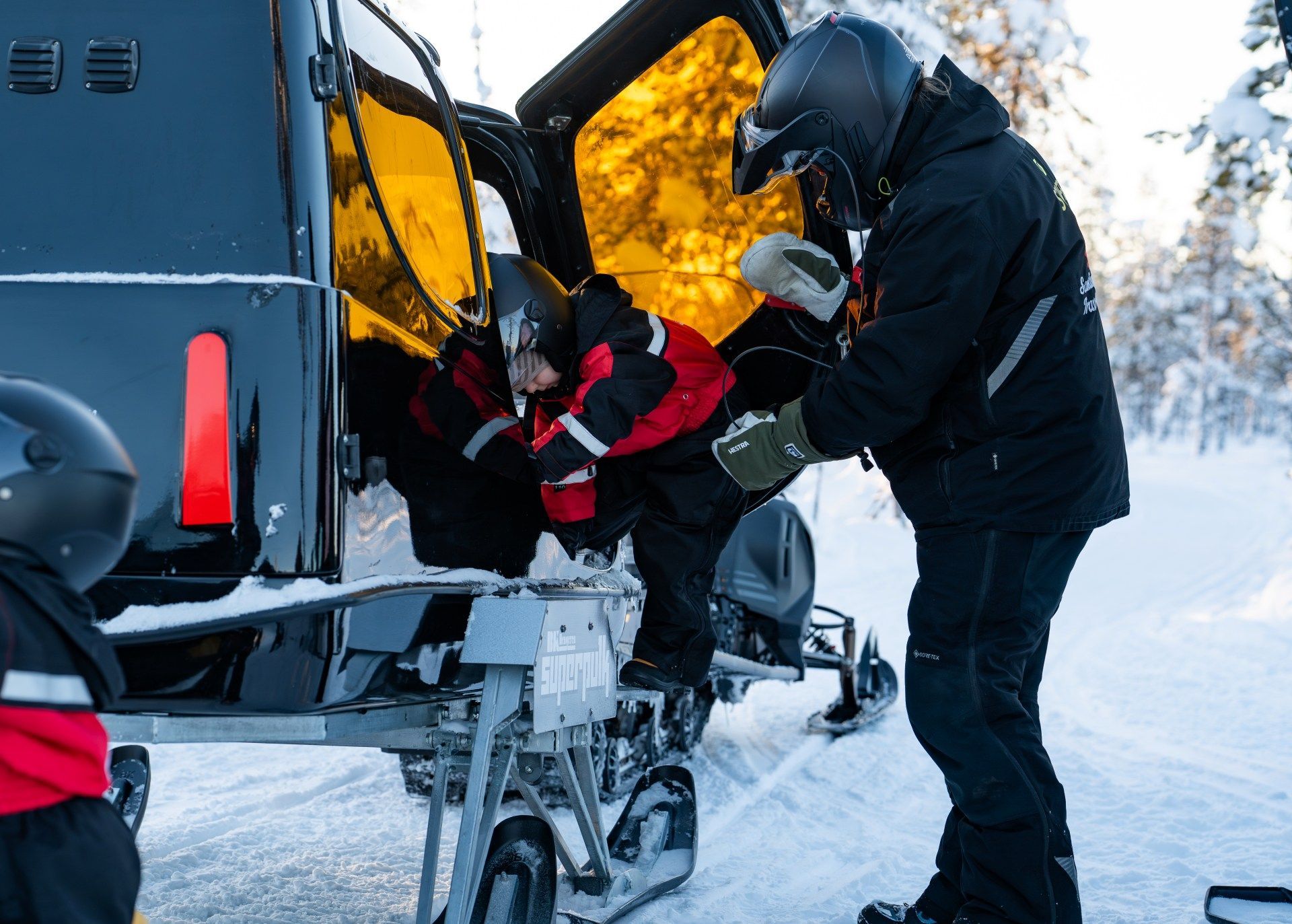 Kids heated sled snowmobile safari levi