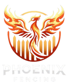 Orange phoenix with flaming wings above &ldquo;Phoenix Fencing&rdquo; text logo