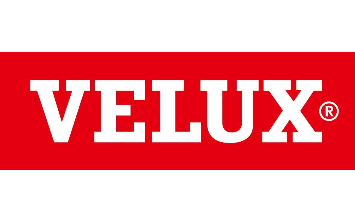 The velux logo is red and white on a white background.