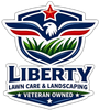Liberty Lawn Care & Landscaping logo with shield, eagle, star, and “Veteran Owned” banner