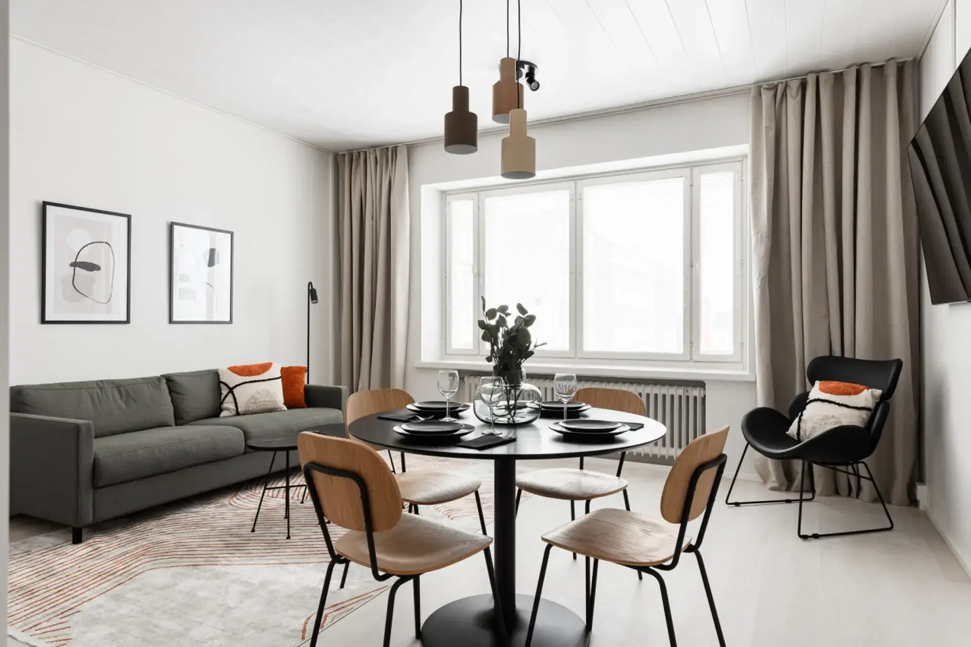 Furnished Borg Antinkatu apartment living room