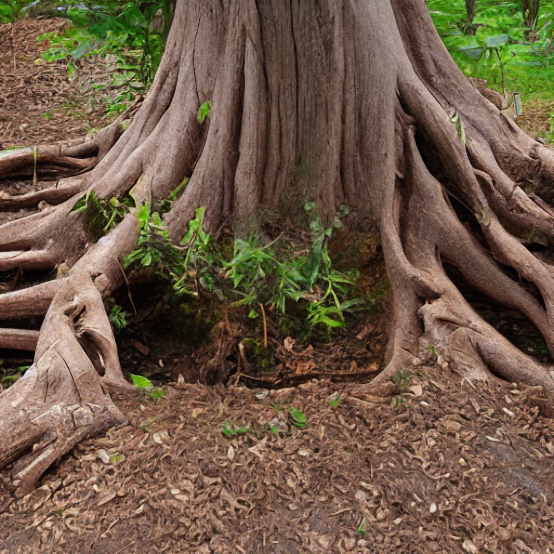 A tree trunk at ground level
