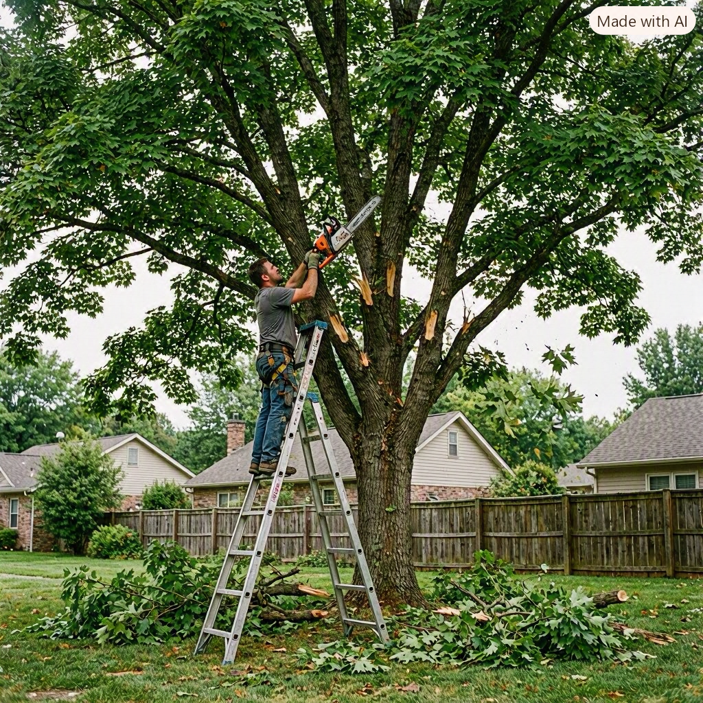 Trimming Tree On A Ladder