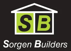 Sorgen Builders logo with a house roof icon and green SB letters on a black background