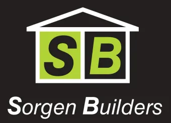 Sorgen Builders logo with a house roof icon and green SB letters on a black background