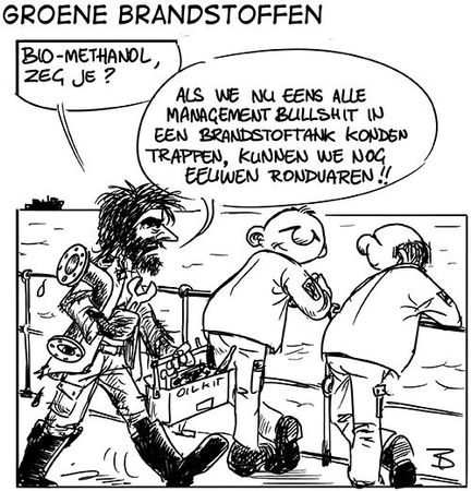 Cartoon: Een arbeider met gereedschap vraagt of ze de
