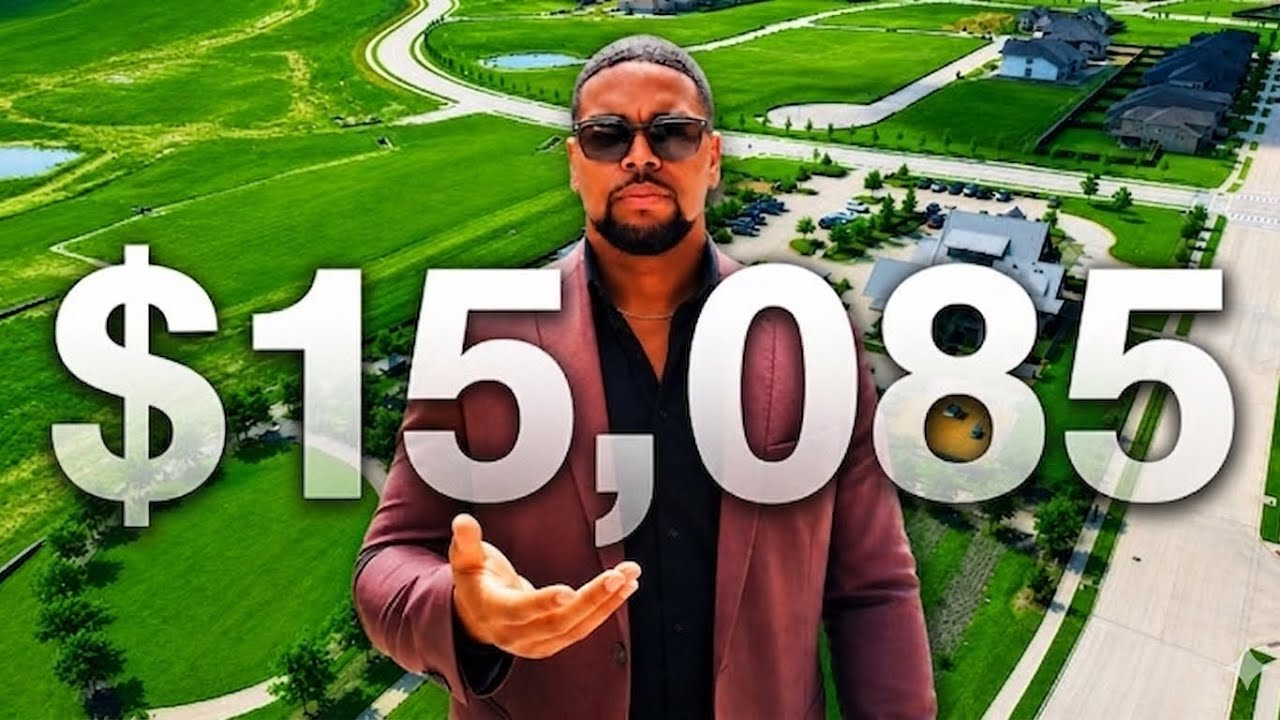 Man in sunglasses pointing in front of a green aerial landscape with large