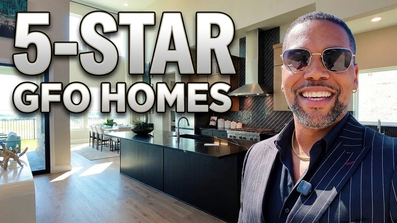 Glamorous man in sunglasses in a modern luxury home with bold text “5-STAR GFO HOMES”