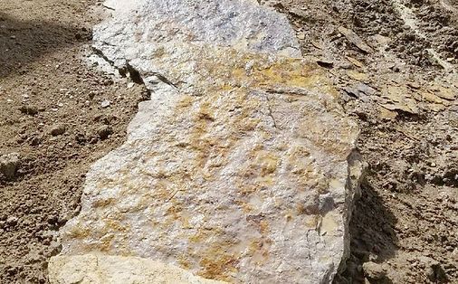 A large rock is sitting on top of a pile of dirt.
