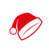 Red Santa hat with white trim and a pompom.