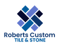 Logo for Roberts Custom Tile & Stone, featuring an interlocking tile pattern in shades of blue.