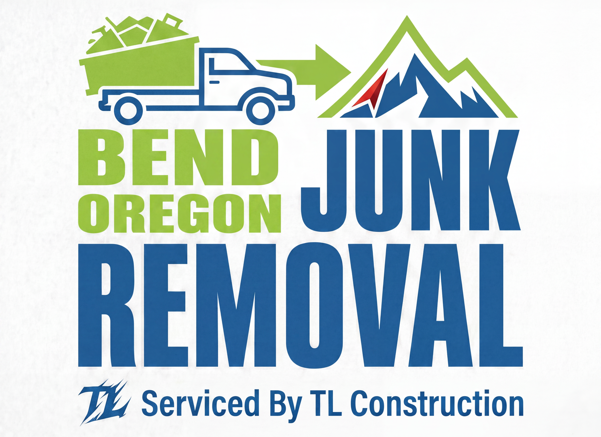 Bend Oregon Junk Removal logo with truck and mountain icon, serviced by TL Construction