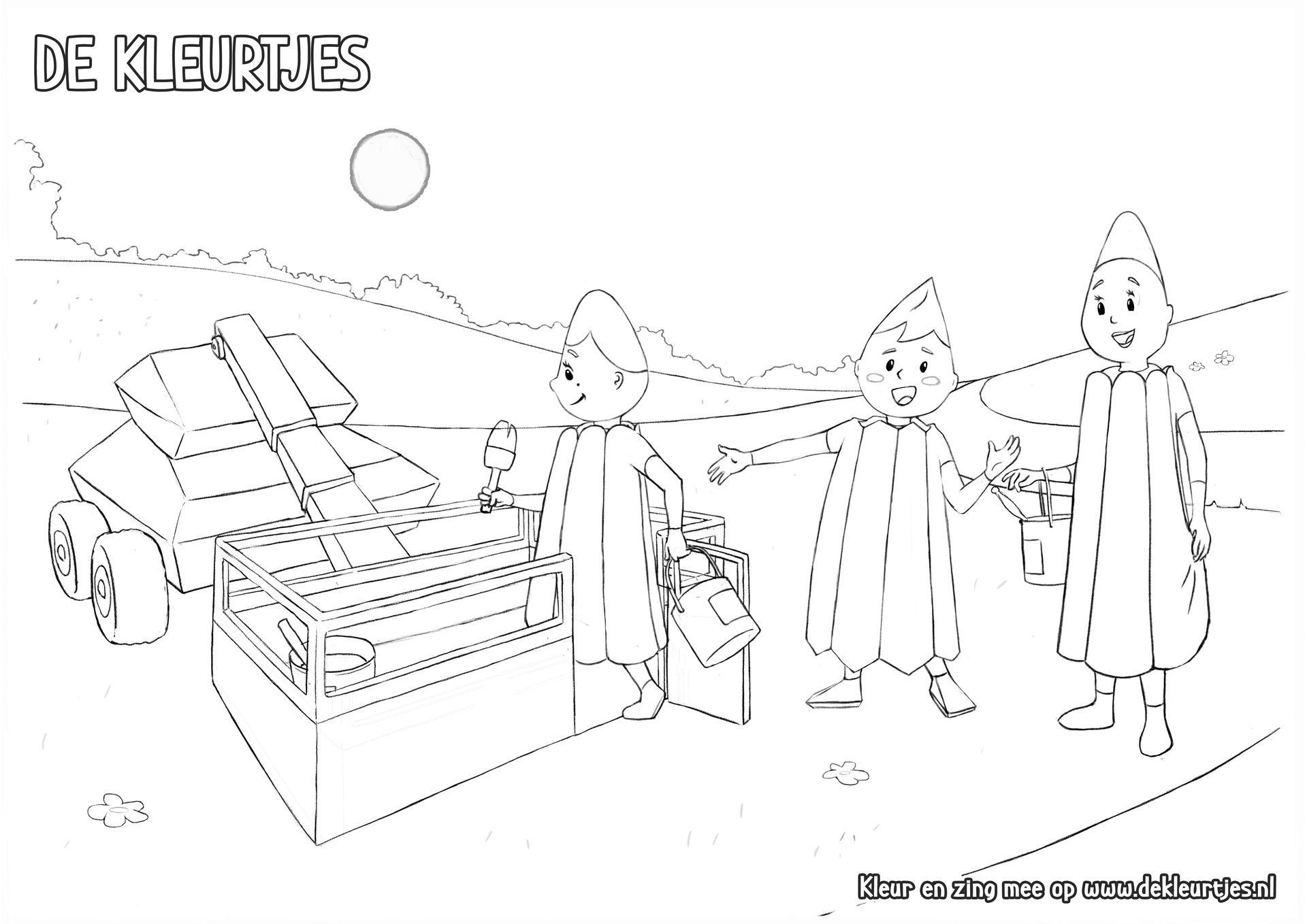 Download nu de kleurplaat van de Kleurtjes - Kennismaking Witje en Japie Zwart A4