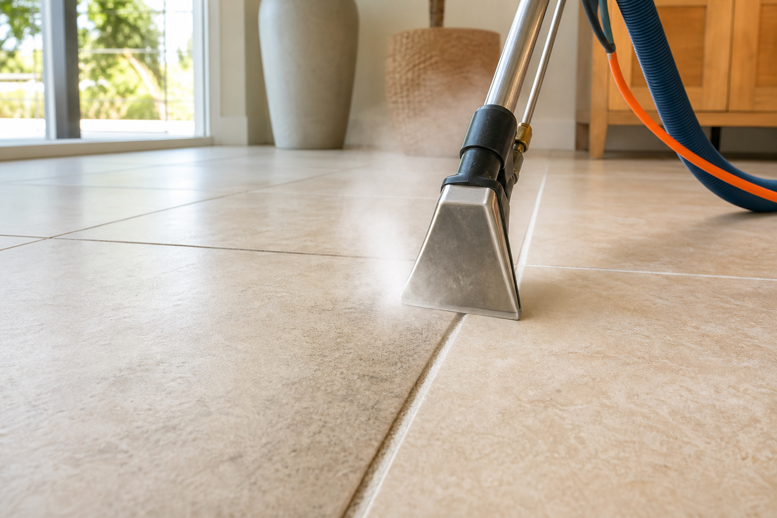Professional tile and grout steam cleaning in a Southwest Florida home