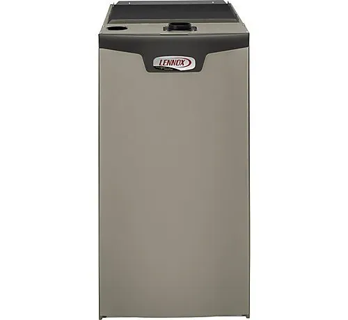 Gray metal commercial trash can with a black lid and front logo, isolated on white background