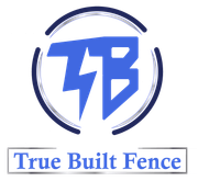 Logo for True Built Fence: Blue TB letters with lightning bolt in a circle, text "True Built Fence".