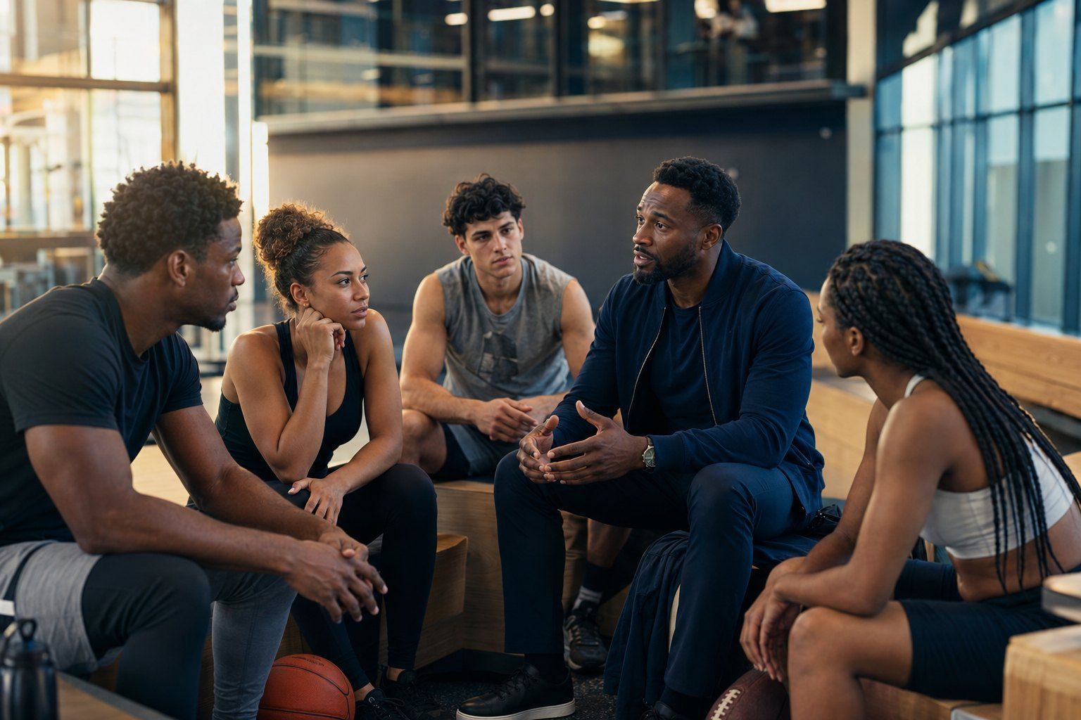 Athletes participating in a supportive mental-performance conversation
