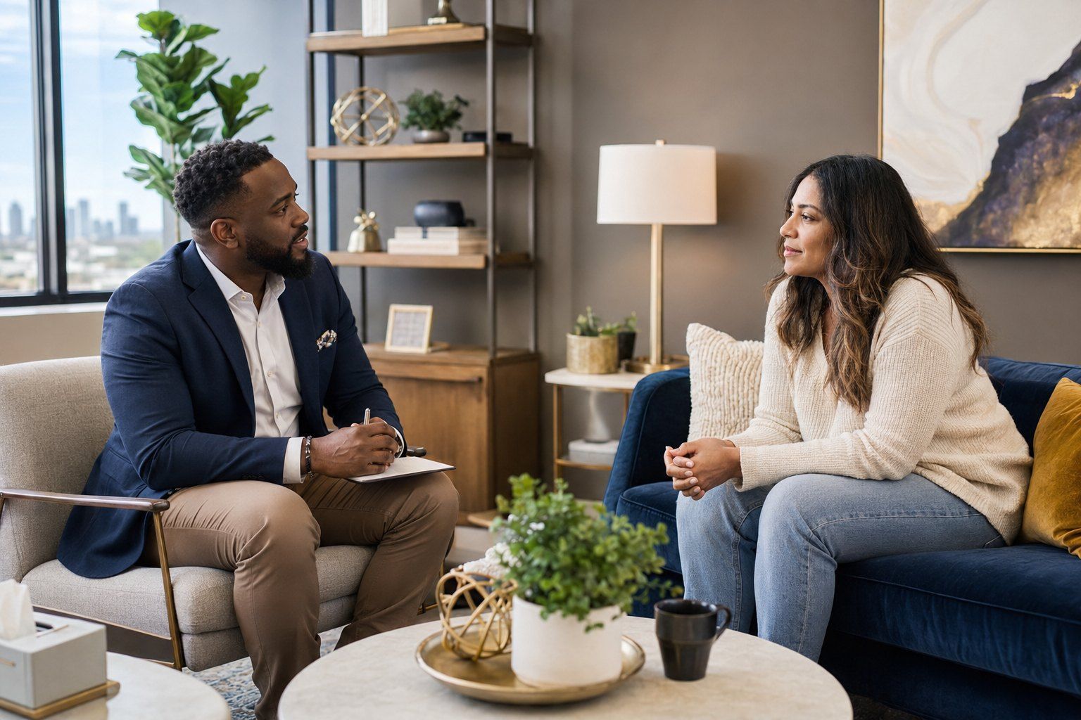 Behavioral health professional listening attentively to a patient