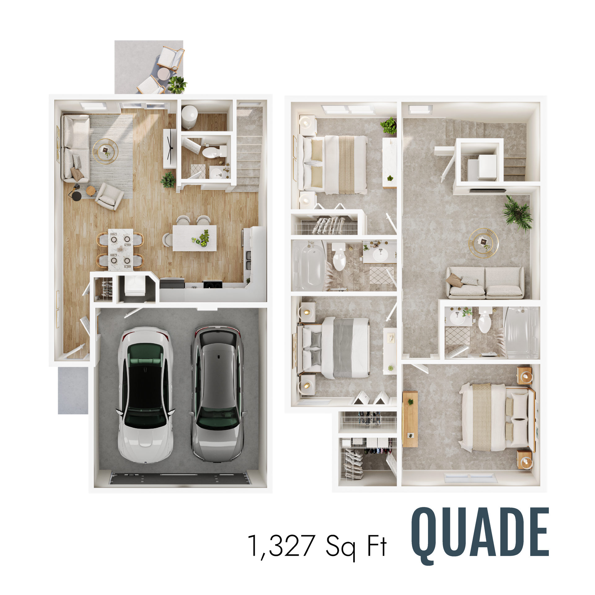 Quade floor plan with 1,327 square feet